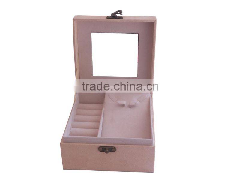Luxury yellow flock hand-held jewelry box .hot design sale , box factory