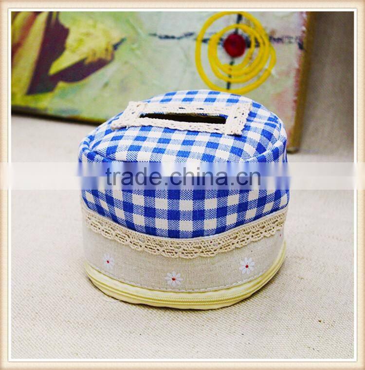 Cute round tissue box /cotton and linen desk storage cylinder tissue box
