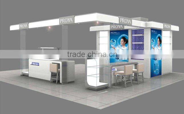 High end cosmetic mall kiosk makeup display showcase cosmetic display showcase with shine led light for sale
