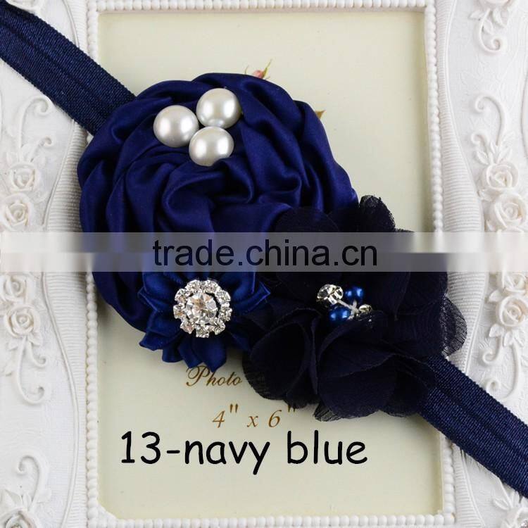 Satin Flower Pearl Headband Baby Headband 2016 QueenBaby Headwear