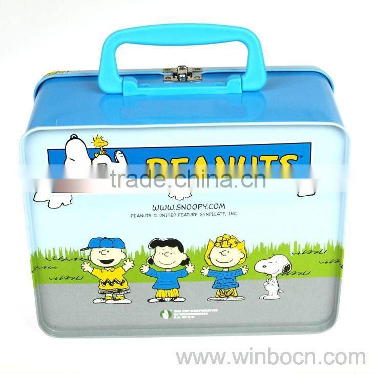 Handle portable cartoon cute kids children tin box