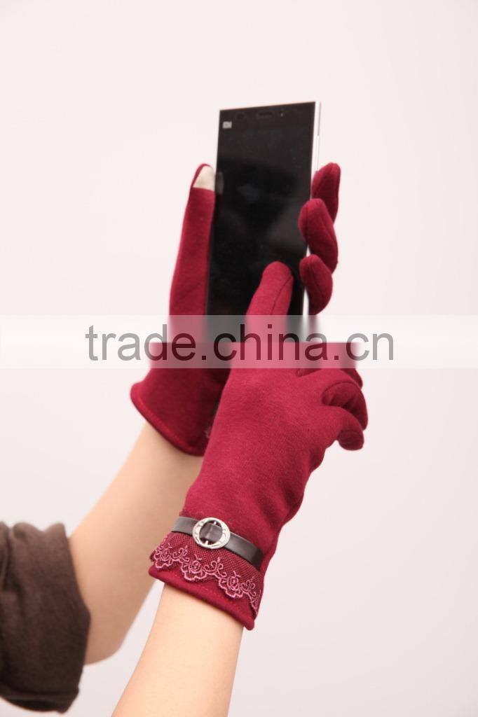 New Autumn Winter Womens Touch Screen Gloves Winter Knit Velvet Warm Gloves Mittens Lace Side Design