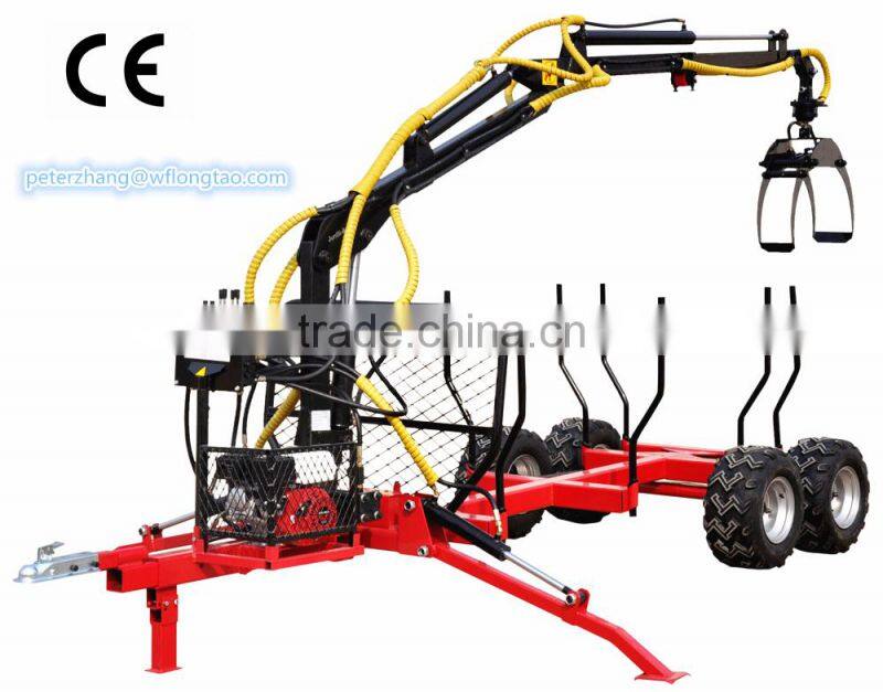 Farm tractor hydraulic driven log crane with control valve