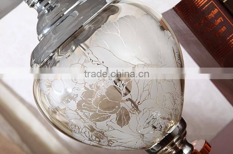 Living room bedroom lamp flower pattern glass and crystal table lamp with lampshade