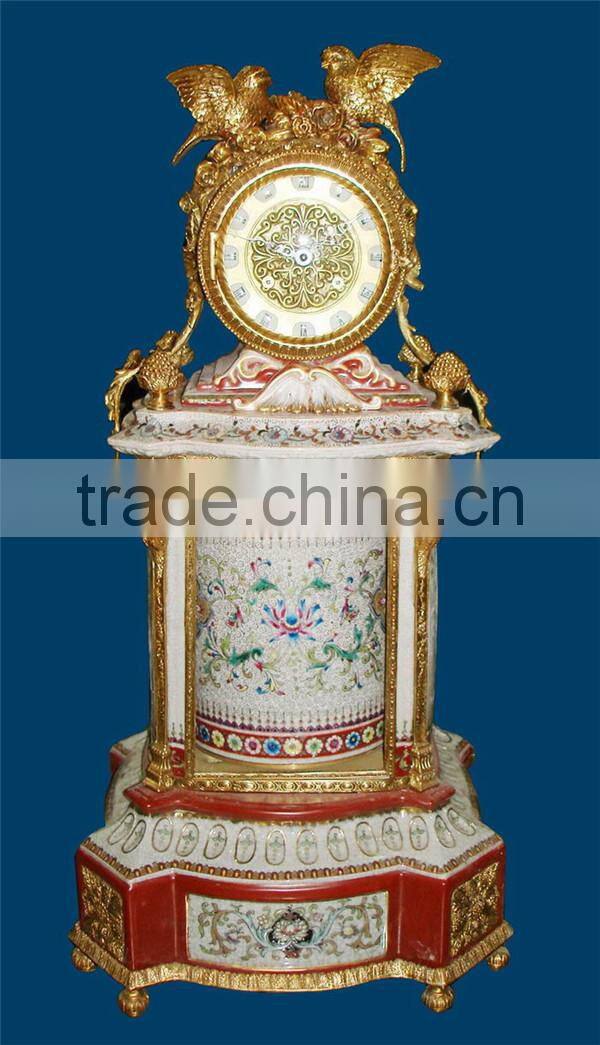 Ancient Arabic Style Hand Painting Creative Decoration Desk Clock, Copper Cast and Ceramic Crackle Table Clock