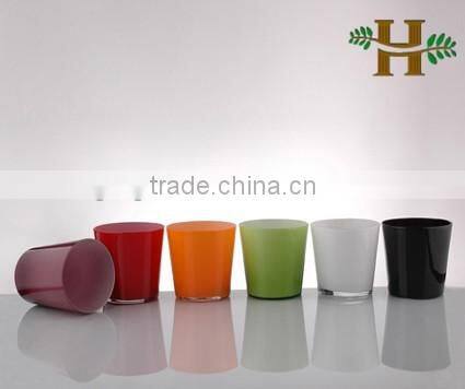 13cm Tall Orange Colored Glass Flower Pot