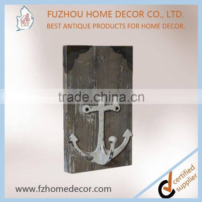 Promotional antique metal hook on wood plank for wall decoration