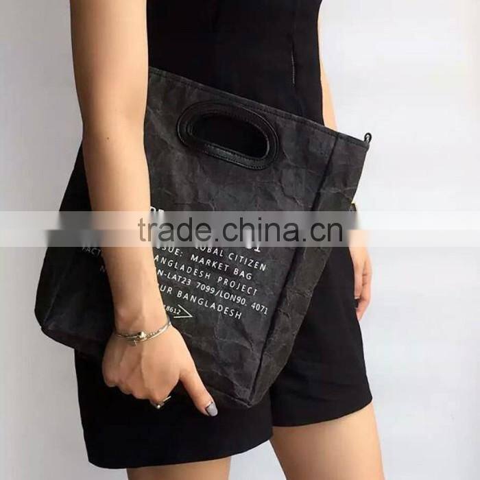 Eco friendly shoulder strap washable kraft paper tote bag shoulder bag