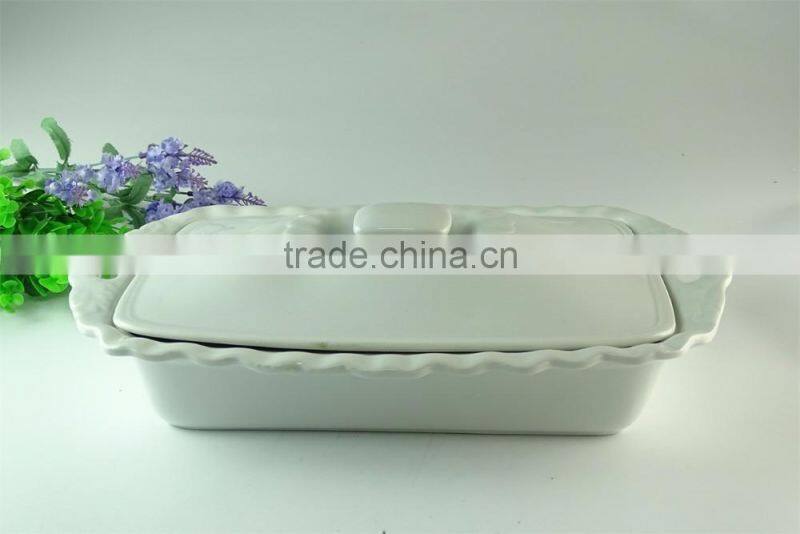Stock white porcelain Ceramic soup bowl with lid and handle