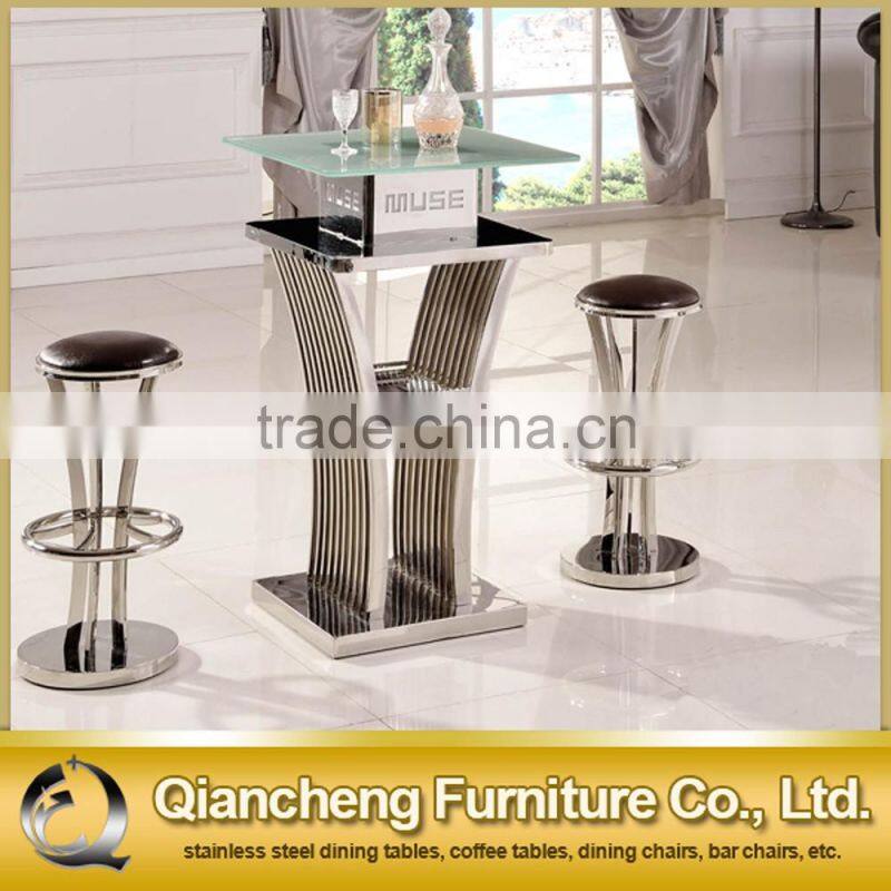 small round bar stool with mirror silver stainless steel frame