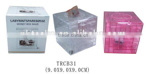 Plastic Transparent 3D Cube Puzzle Game Money Maze Bank