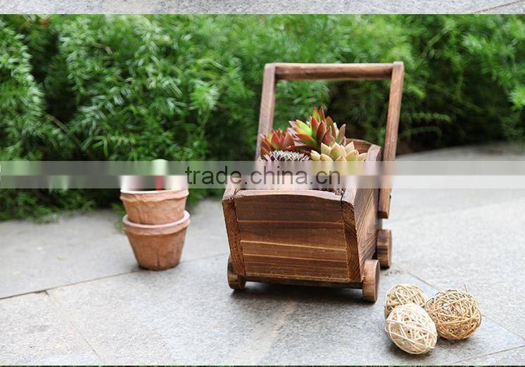 indoor small cart wooden flower pot