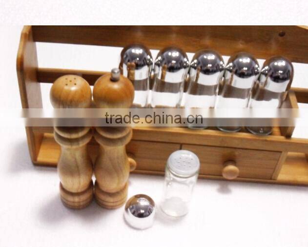 Functional kitchen bamboo spice rack with glass spice jar