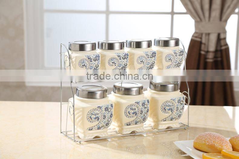 ceramic canister set stainless metal stand