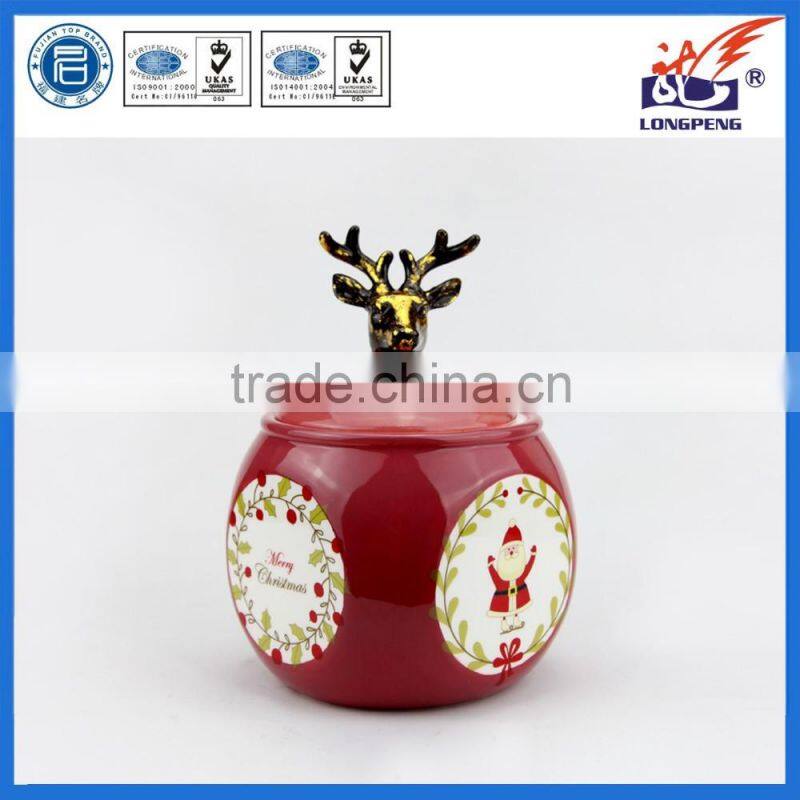 Personalized Ceramic Jar with Stag Lid Reindeer On The Shelf Christmas Cookie Jar,Santa Cookie Jar