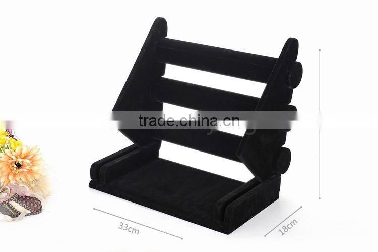 2016 high-end luxuries 3 layer black velvet bracelet holder display stand