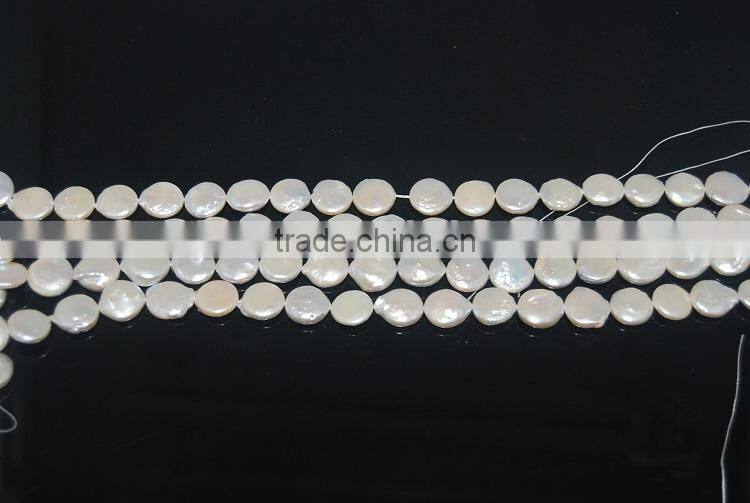 11-12mm white coin shape freshwater pearl strand wholesale