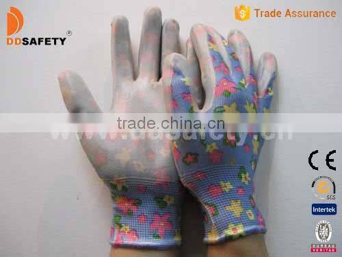 DDSAFETY Hot Sale Work Glove Flower Design Nylon Shell White Nitrile Glove