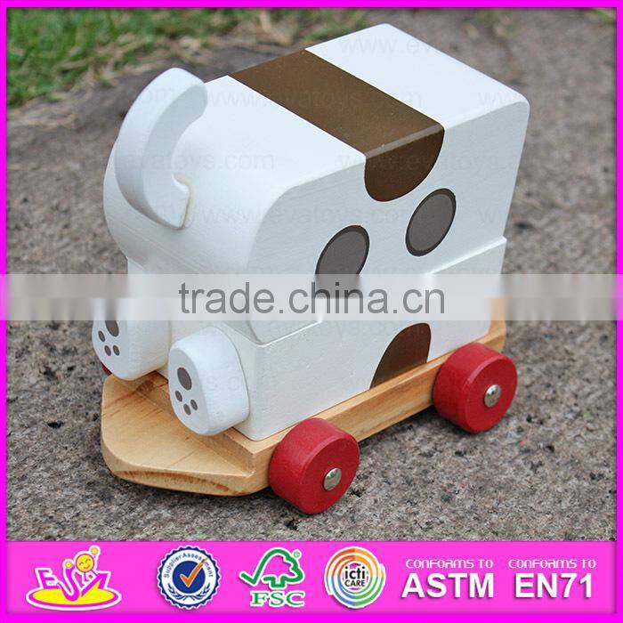 2015 High quality creative Dragging dog wooden toys,Cheap kids toys pull line toy,Lovely dog design pull and push toy W05B090