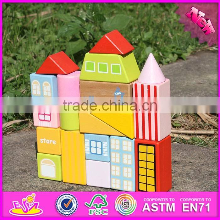 2017 new design 19 pieces model buildings kids wooden block set W13A119