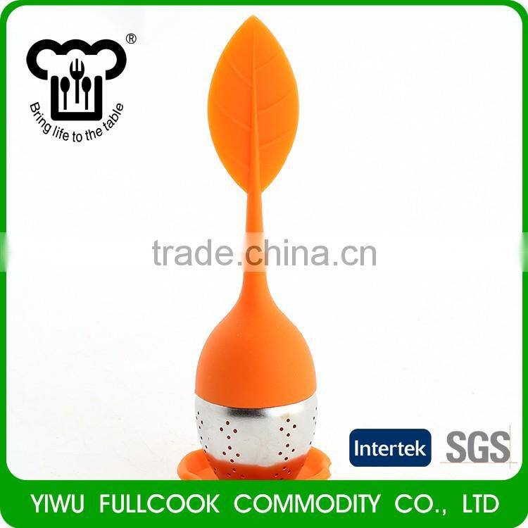 Factory sale leaf grip silicone tea strainer tea infuser with tray