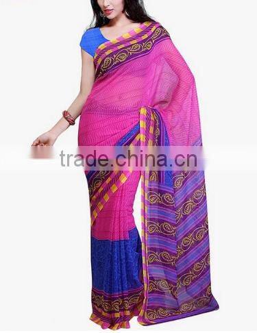 2016 Indian Traditional Saree Print Series Chiffon Long Irregular Women Dress