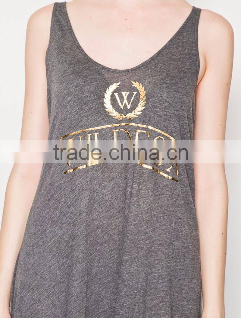 ladies gold printing low back sexy club maxi dress tank style