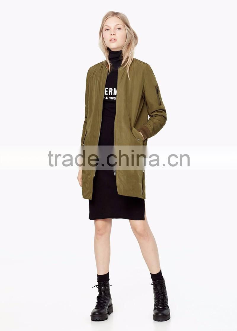 wholesale plain quilted long bomber jackets women