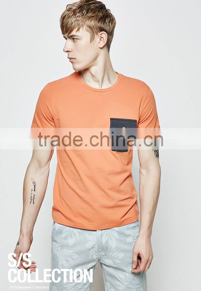 Pure cotton blank t shirts with pocket Orange T-shirt 100% cotton T-shirt