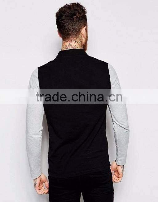 Best Price MGOO OEM Factory Long Sleeve Muscle Polo With Contrast Sleeves In Black