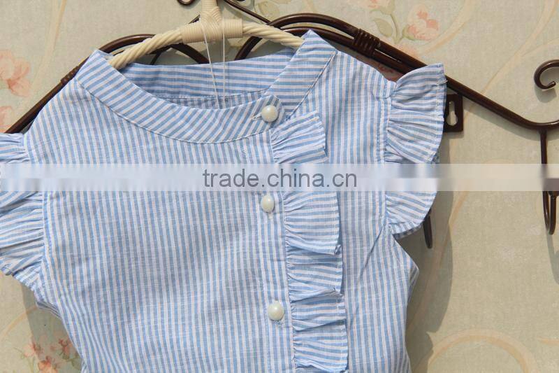 Child Girl Boutique Outfits Pearl Buttons Flutter Shirt With White Shorts Factory Direct Sale