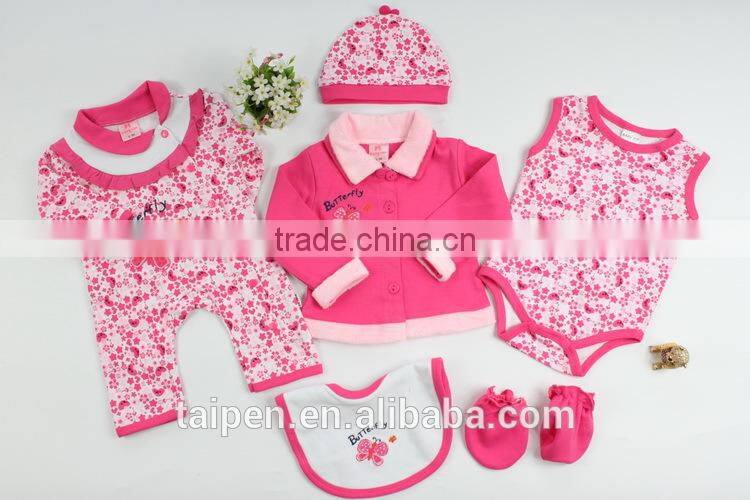 6TB1-115 Rose Red Plain Winter Knitted Baby Clothes Set New Born Baby Set