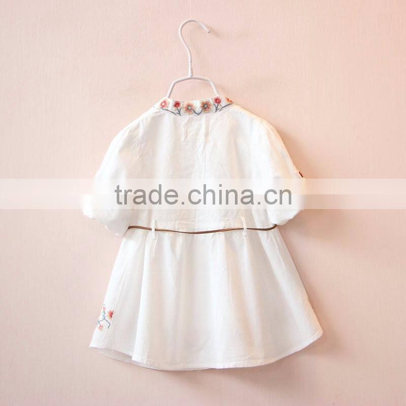 F10022A Girls pure color embroidery dress high quality girls dress