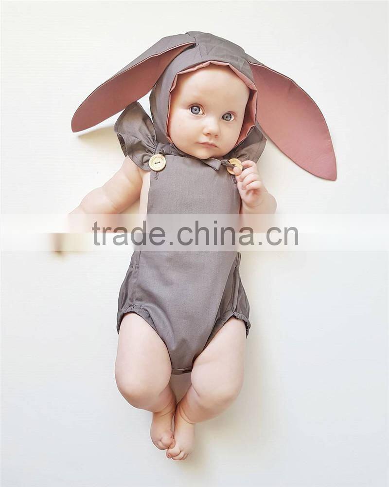 newborn baby clothes Romper wholesale 2017 2pcs baby clothes 0-24M Romper With Ears Hat