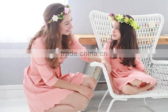 Three-quarter Sleeve Lotus Leaf Collar Skirt Frock Design Mother Daughter Matching Dress