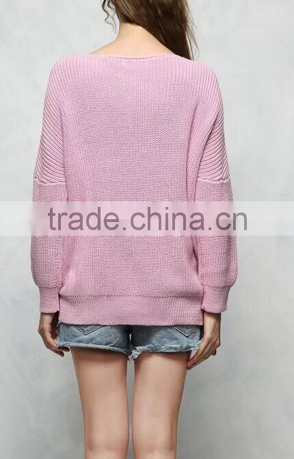 EY0873S New Arrival women round neck knitted pure color sweater pullover, American long sleeve sweaters