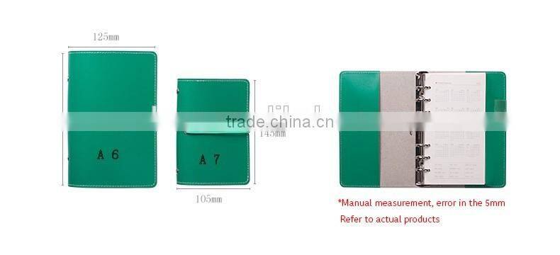 2017 fashion planner A6/A7 PU leather cover agenda planner loose leaf orgranizers with 6 holes metal clip/elastic string