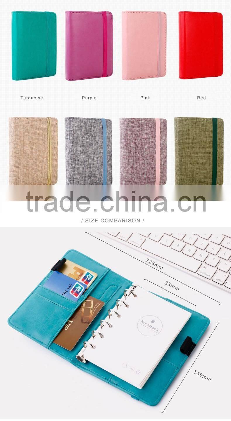 A6 custom PU cover with elastic band loose leaf binding personal diary planner debossed/emboss/gold foil logo