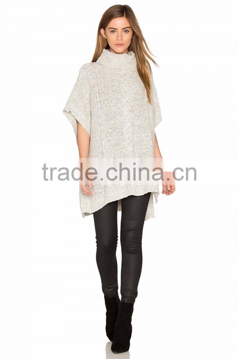 Latest design side slits women poncho fashion hooded poncho 2017