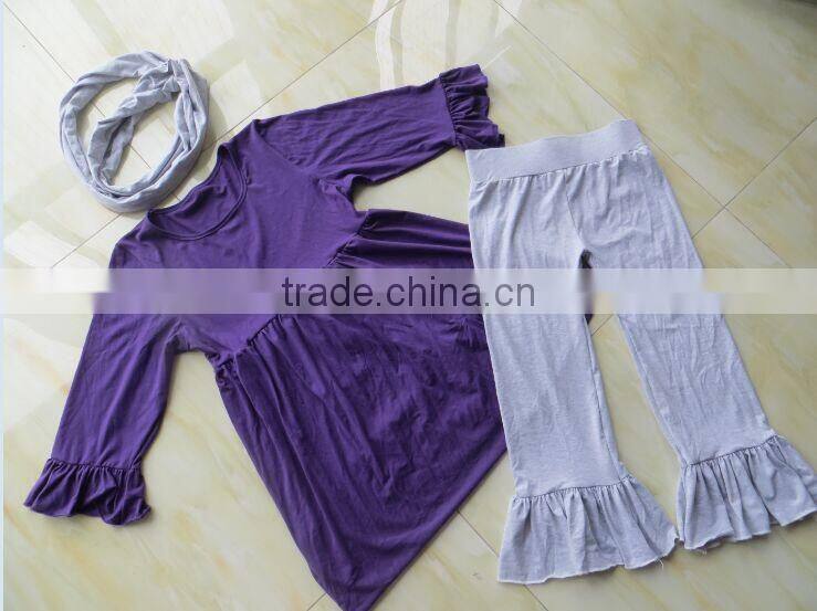 2015 women dress set solid color dress and ruffle pants with scarf lady suit YW-116