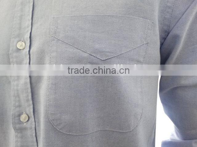 2016 100% washed cotton button up rolled collar long sleeve light blue oxford shirts for men