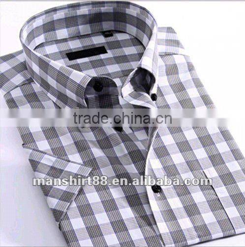 Latest Attractive style plaids 100%Organic Cotton Yarn dyed Men casual short sleeve shirt with Button-down collar