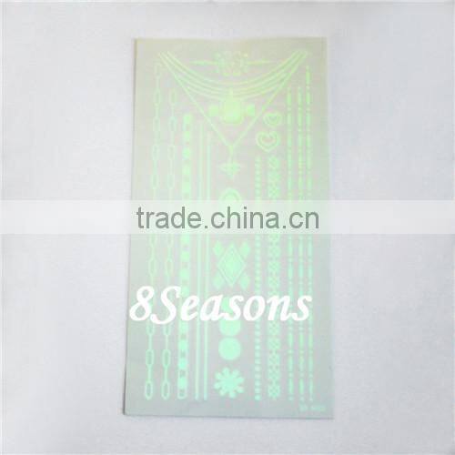 Newest Fashion Mixed Pattern Metallic Waterproof Glow In The Dark Body Temporary Arm Tattoo Sticker For Hand