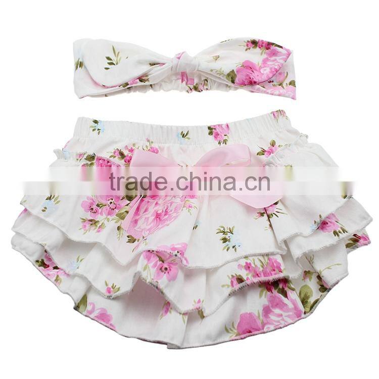 Baby Pink Flower Printed Harem with Headband for Toddler Shorts Pants