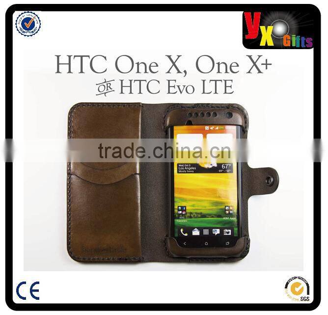 2 side mini soil brown leather cellphone case with clip belt