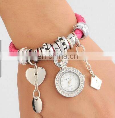 2017 Fashion New personality woven leather belt diamond watches bracelet pendant Wristwatch for women