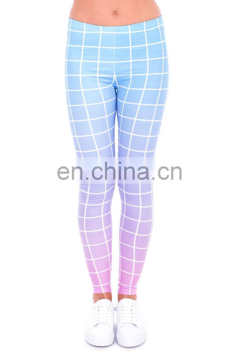 Antisocial grid muscle yoga fabric pants custom sport fashion stylish pattern femme fitness printed leggings for woman