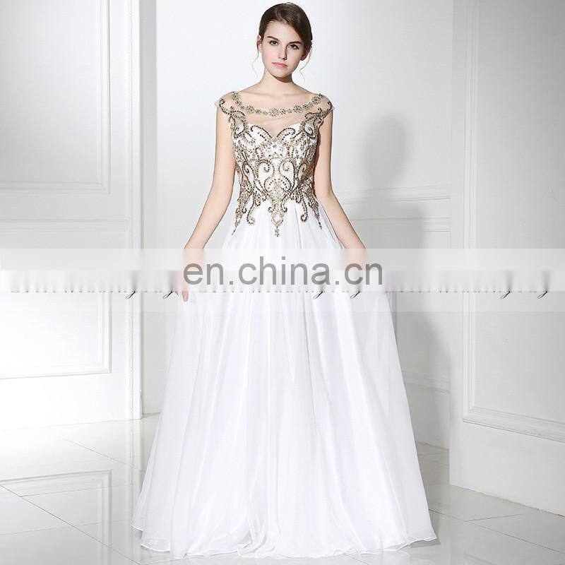 Best Selling Cap Sleeve Exquisite Beaded Chiffon Long Evening Dresses LX288