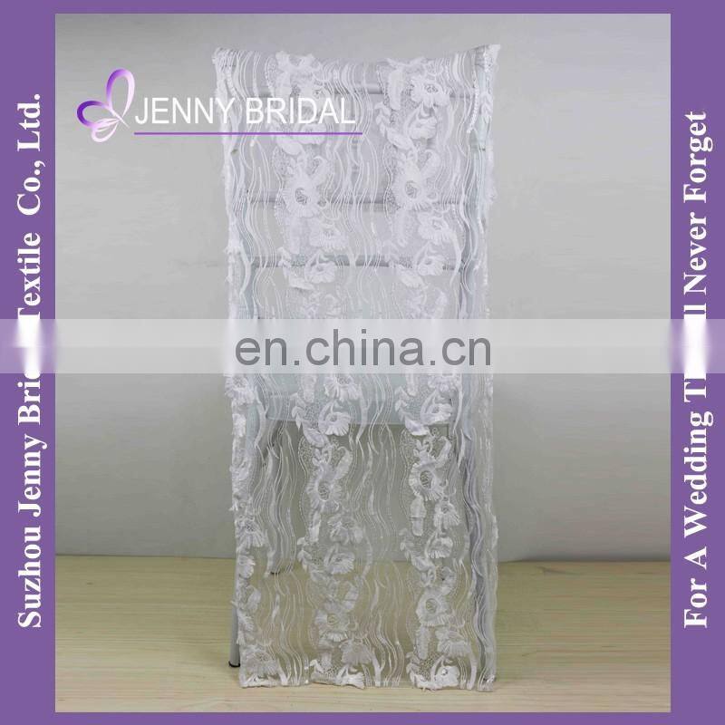 C439A lace and embroidered strips 3d flower lace embroidered fabric striped wedding chair covers