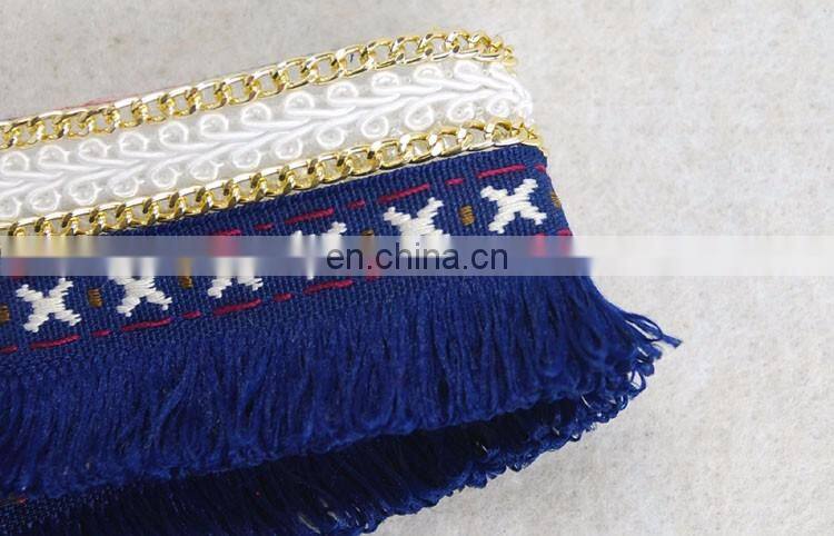 Good quality custom lace trim with gold chain fringe trim